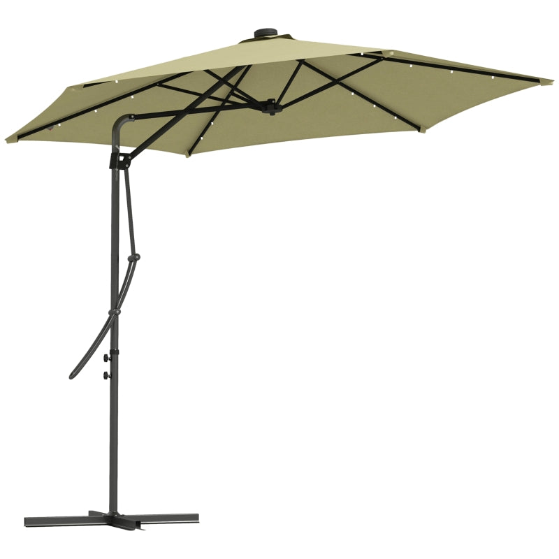 Beige 3m Solar LED Cantilever Garden Parasol Umbrella with Cross Base & Waterproof Cover