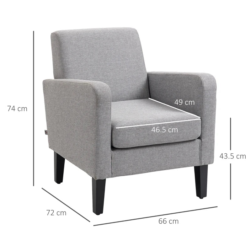 Light Grey Linen-Look Boxy Armchair for Stylish Living Room Seating