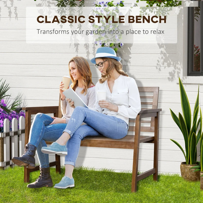 Brown Wooden Outdoor Patio Loveseat Bench with Backrest and Armrest