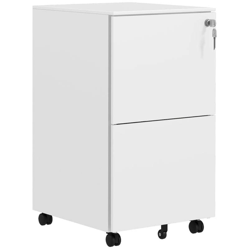 Vinsetto 2-Drawer Vertical Filing Cabinet with Lock & Wheels - Mobile Steel File Cabinet for A4, Legal, Letter Size - White