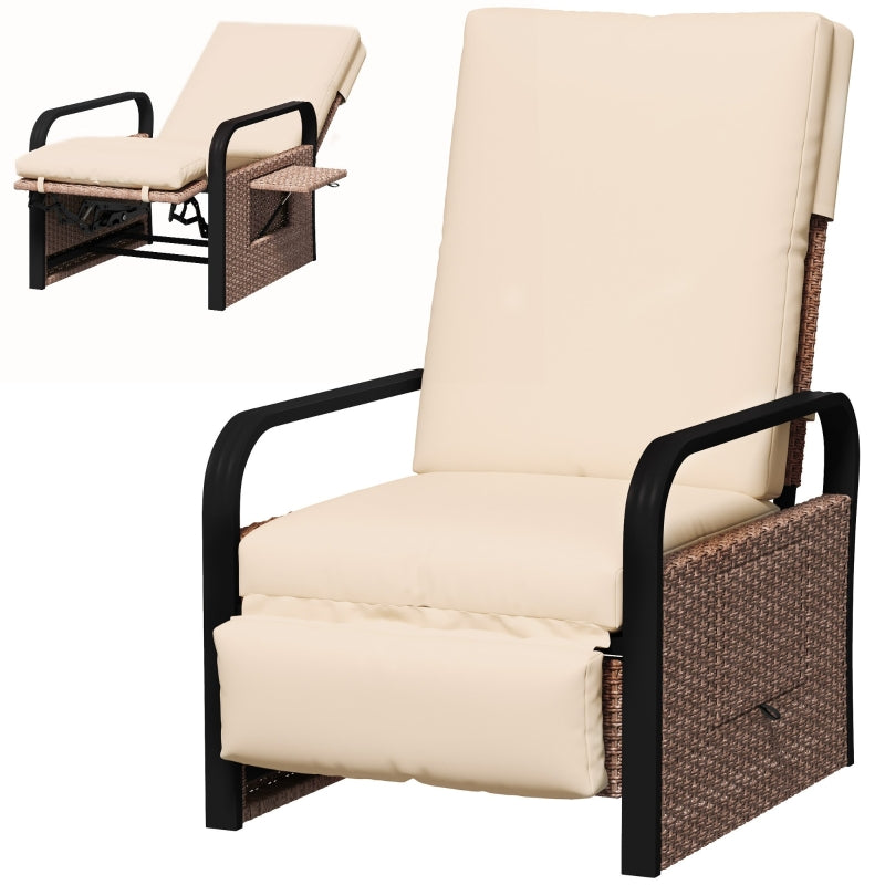 140° Reclining Rattan Armchair - Brown and Khaki Outdoor Lounge Chair for Comfort