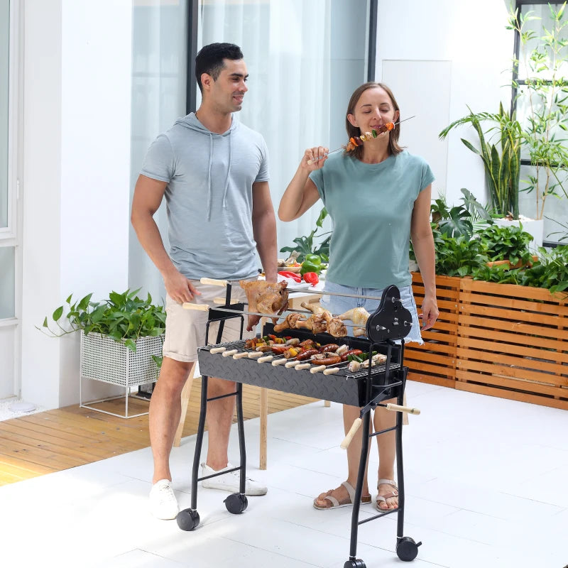 Portable Charcoal BBQ Grill with 4 Wheels - Black (85x36x90cm)
