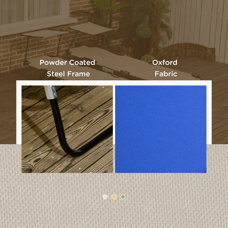 2 Piece Blue Folding Sun Loungers with Canopy - Adjustable Recliner Garden Chairs with Side Pocket, Steel Frame and Breathable Mesh for Outdoor, Pool, Beach, Garden