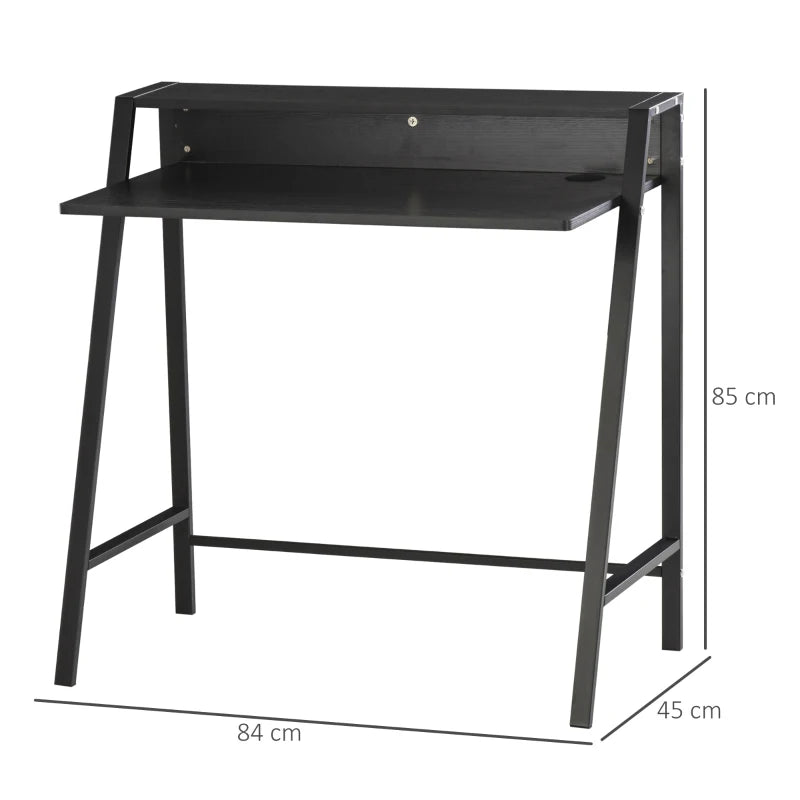 Modern Black Writing Desk - 84L x 45W cm Computer Table for Home Office, PC & Laptop Workstation with Storage Shelf