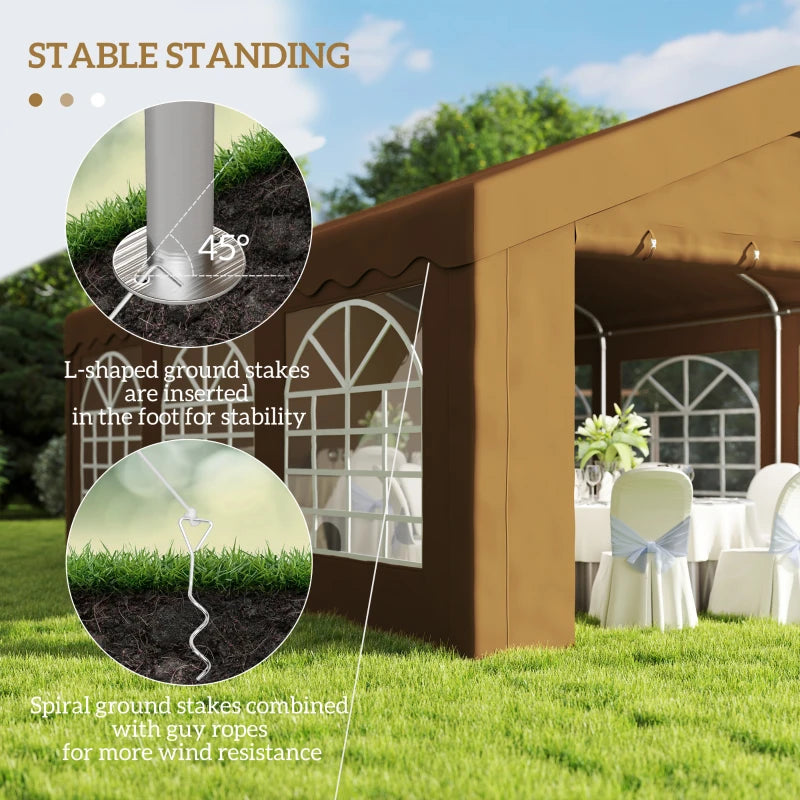 6m x 4m Yellow Garden Gazebo - Galvanised Marquee Party Tent with Removable Sides and Windows for Weddings and Events