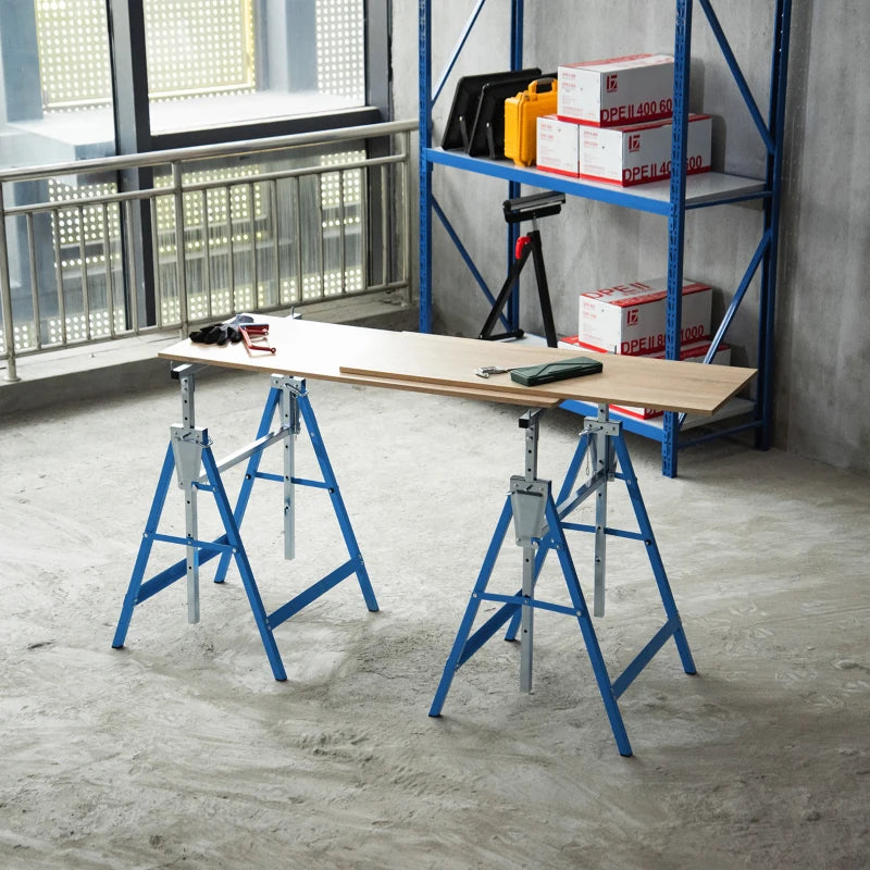Blue Adjustable Telescopic Builders Trestle for DIY Projects