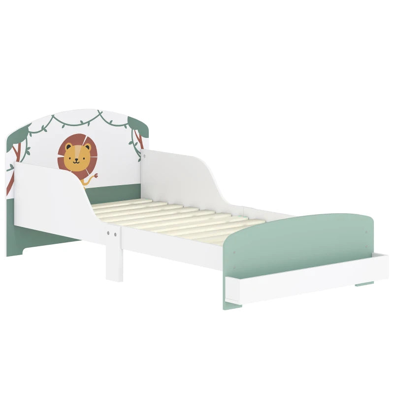 Lion Design Toddler Bed with Storage and Guardrails for Ages 3-8 Fits 140x70cm Mattress Green
