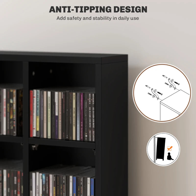 Adjustable CD Storage Unit with Shelves - 89 x 130.5 cm, Stylish Black Organizer for Media Collection