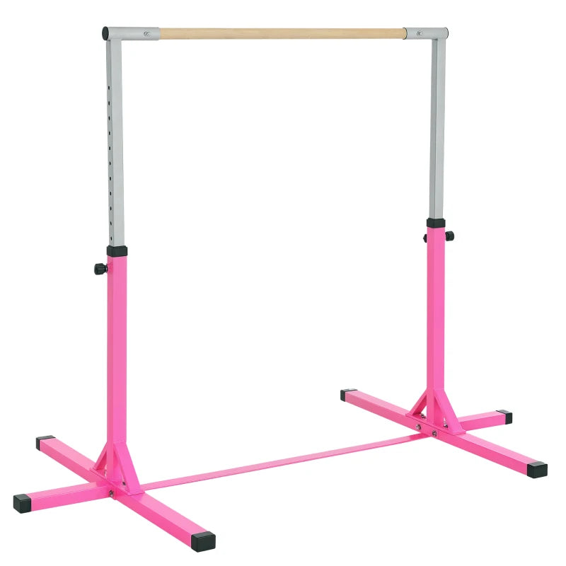 Height Adjustable Gymnastics Horizontal Bar for Kids Junior Fitness Equipment Pink