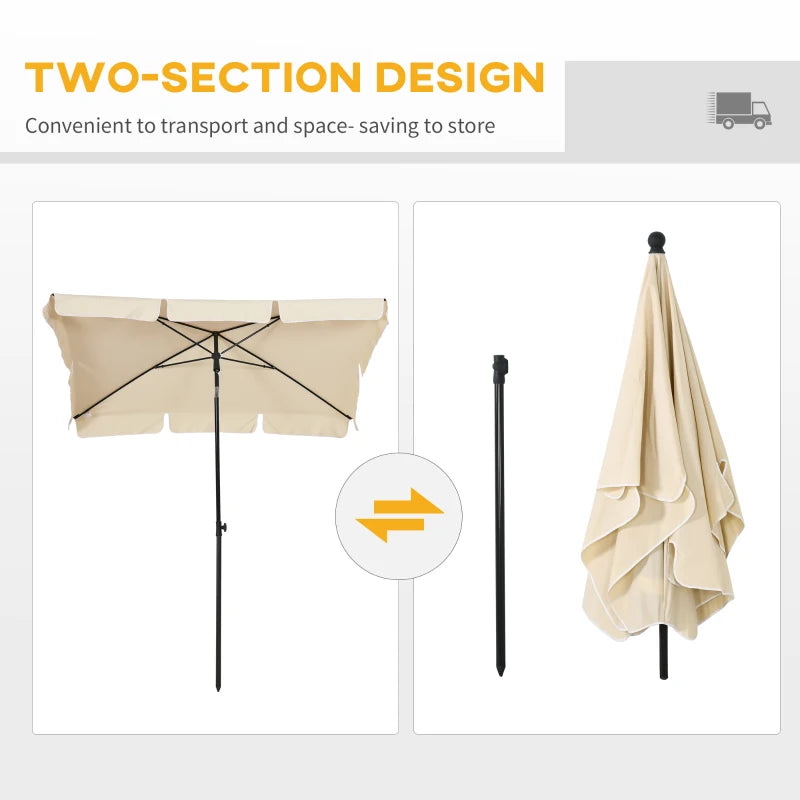 Beige Rectangular Ruffled Garden Parasol Umbrella
