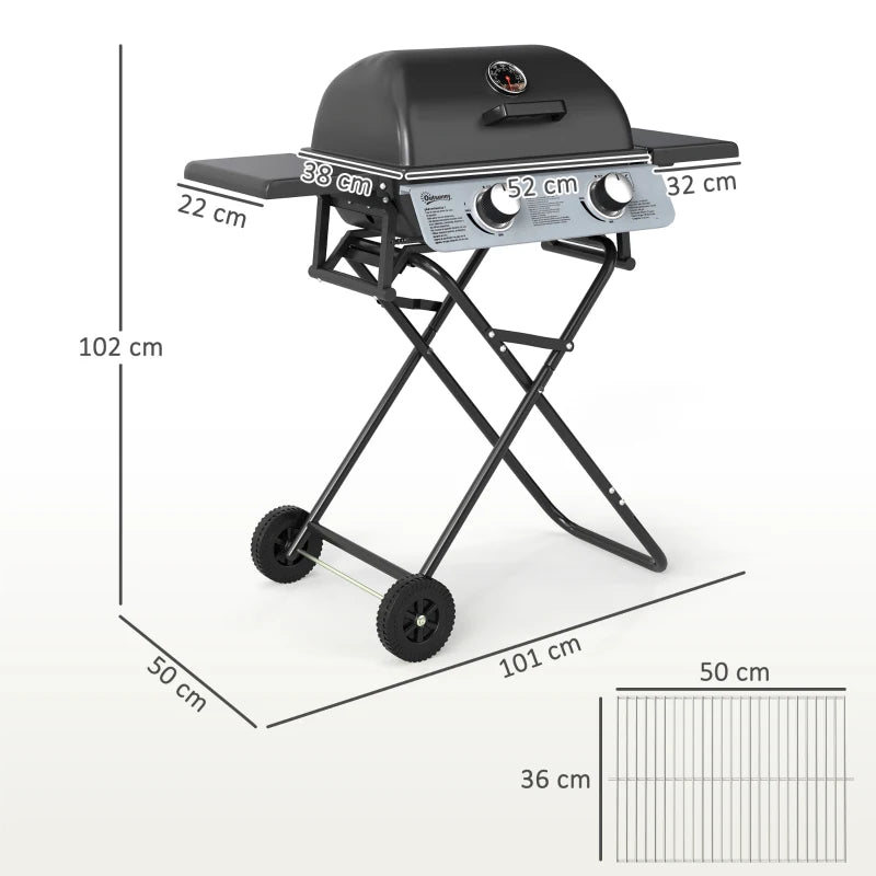 Portable Two-Burner BBQ Grill - Compact Suitcase Design for Outdoor Cooking - Black