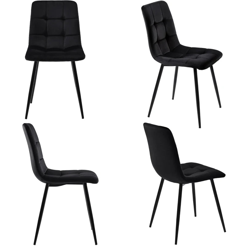 Set of 4 Ergonomic Velvet Dining Chairs with Upholstered Seat and Metal Frame in Black