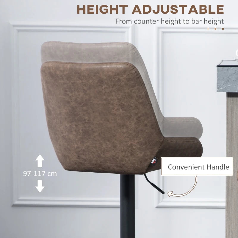 Adjustable Faux Leather Retro Bar Stools for Home Use in Brown