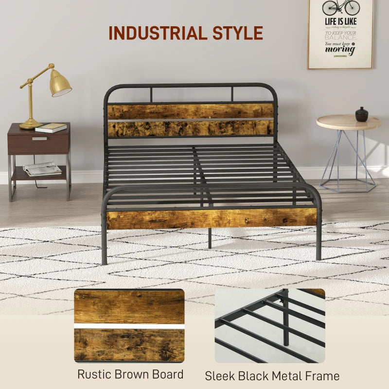 Industrial-Style Double Bed Frame in Black and Brown for Modern Bedrooms