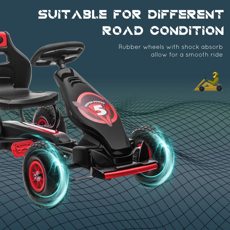 Kids Adjustable Seat Pedal Go Kart with Inflatable Tires for Outdoor Fun Red
