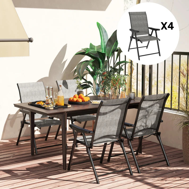 Set of Four Folding Outdoor Chairs - Black and Grey - Compact and Lightweight Design