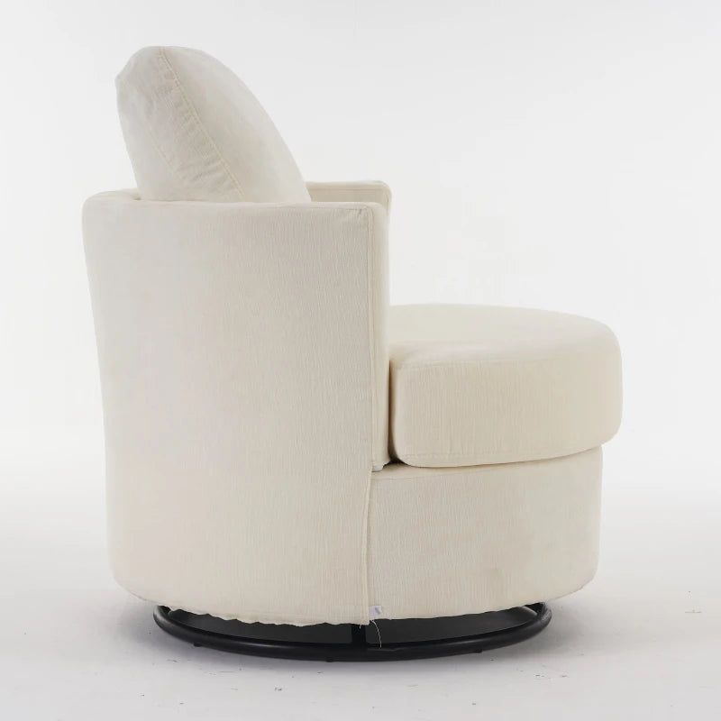 Ivory Chenille Swivel Recliner with Back Cushion, Thick Foam Padding and 360° Rotation, 83x78.5x86 cm