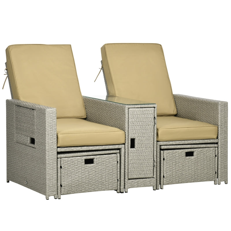 Beige 5PC Rattan Outdoor Sun Lounger Set with Storage Table