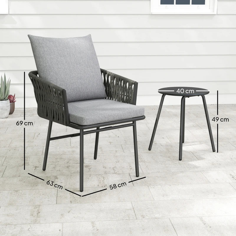 3-Piece Rattan Bistro Set with Cushions - Patio Furniture for Balcony, Porch, Terrace - Grey