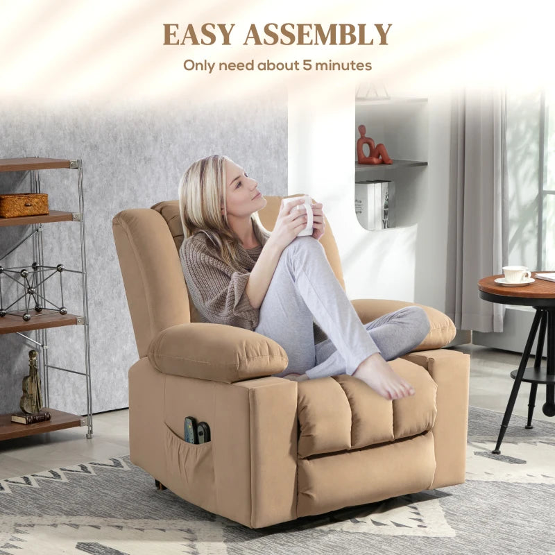 Velvet Electric Riser Recliner Armchair with Massage Function in Light Brown for Ultimate Comfort