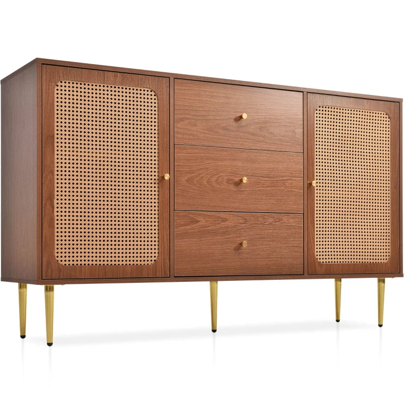 Modern Walnut Sideboard Cabinet with Adjustable Shelf, 2 Doors & 3 Storage Drawers - Stylish Freestanding Chest for Bedroom & Living Room