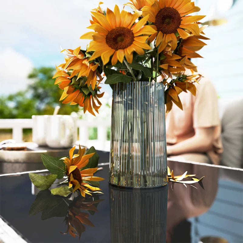 5-Seater Grey Rattan Garden Furniture Set - 2 Armchairs, 3-Seater Wicker Sofa, 2 Footstools & Glass Table - 6 Piece Patio Sofa Set with Cushions for Conservatory