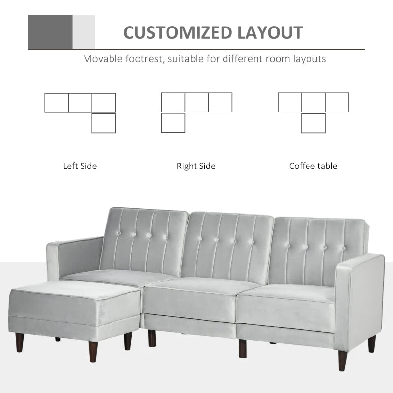 Light Grey L-Shaped Sofa Bed Set with Footstool – Stylish Corner Sofa for Modern Living Rooms