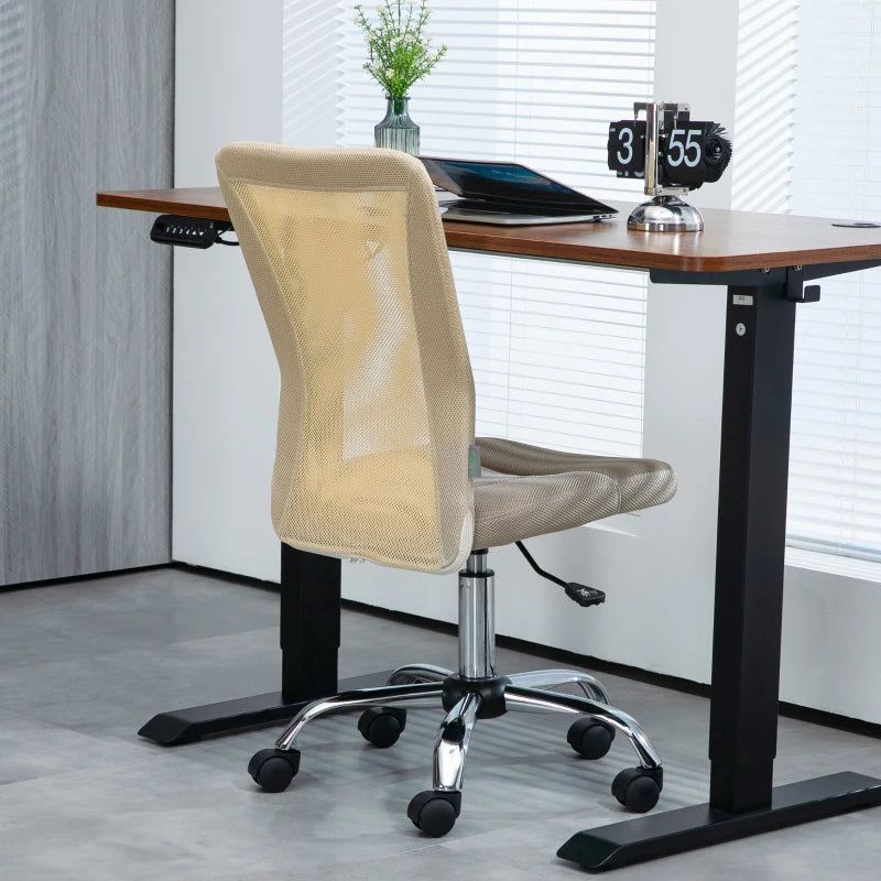 Vinsetto Beige Mesh Office Chair - Adjustable Height, Swivel Wheels, Armless Design for Home & Study - Ergonomic Comfort