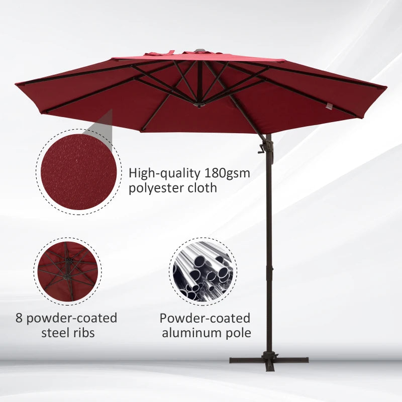 3m Wine Red Cantilever Garden Parasol