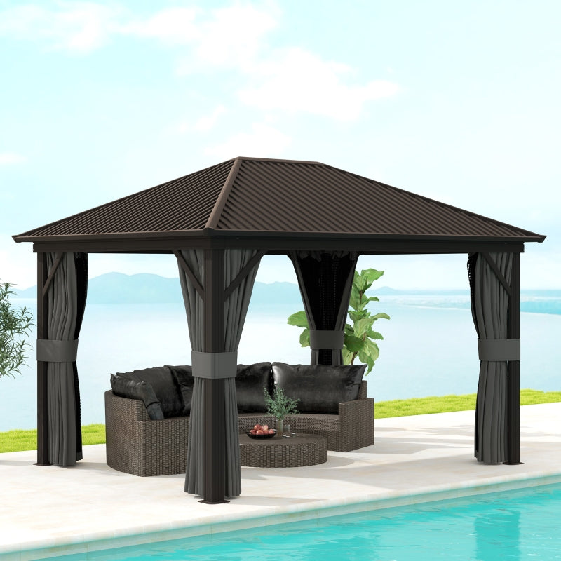 Dark Grey 3.6m x 3m Aluminium Frame Hardtop Gazebo with Accessories