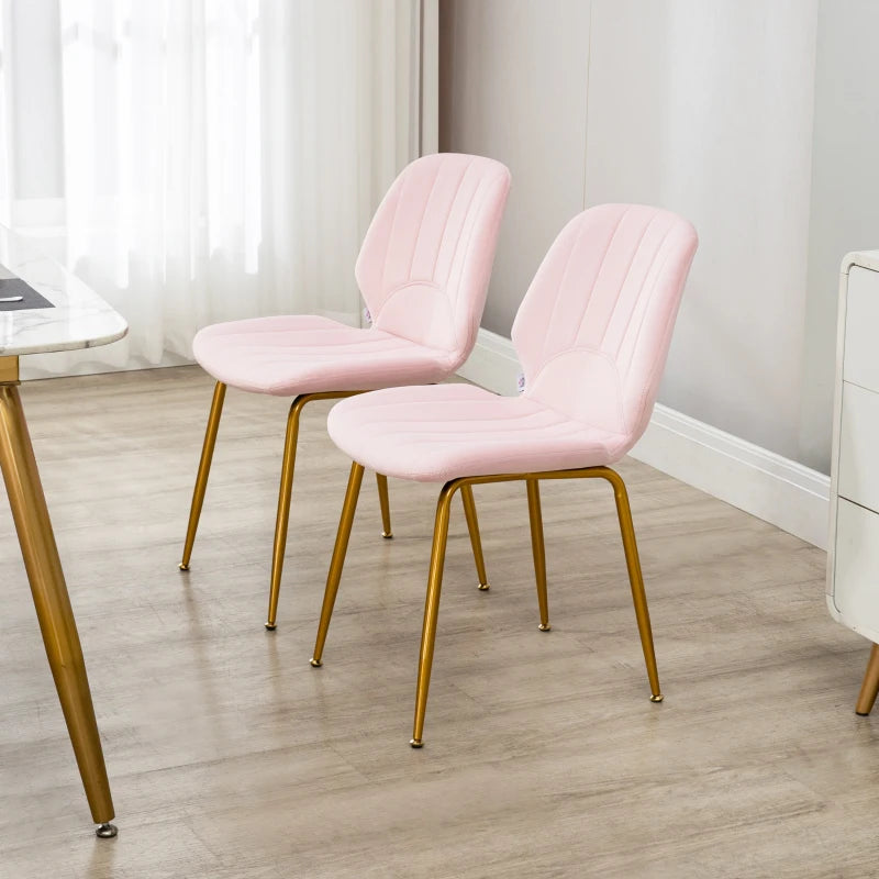 Velvet Dining Chairs Set of 2 - Stylish Pink Upholstered Dining Room Chairs with Backrest, Padded Seat & Steel Legs