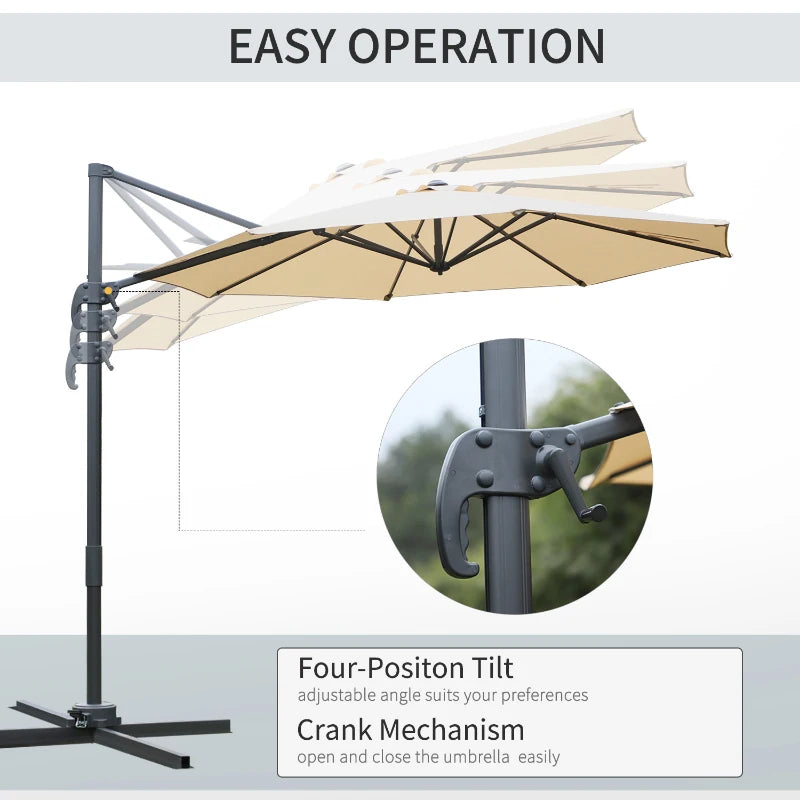 Beige Round Tilt Umbrella with 360° Rotation and Hand Crank