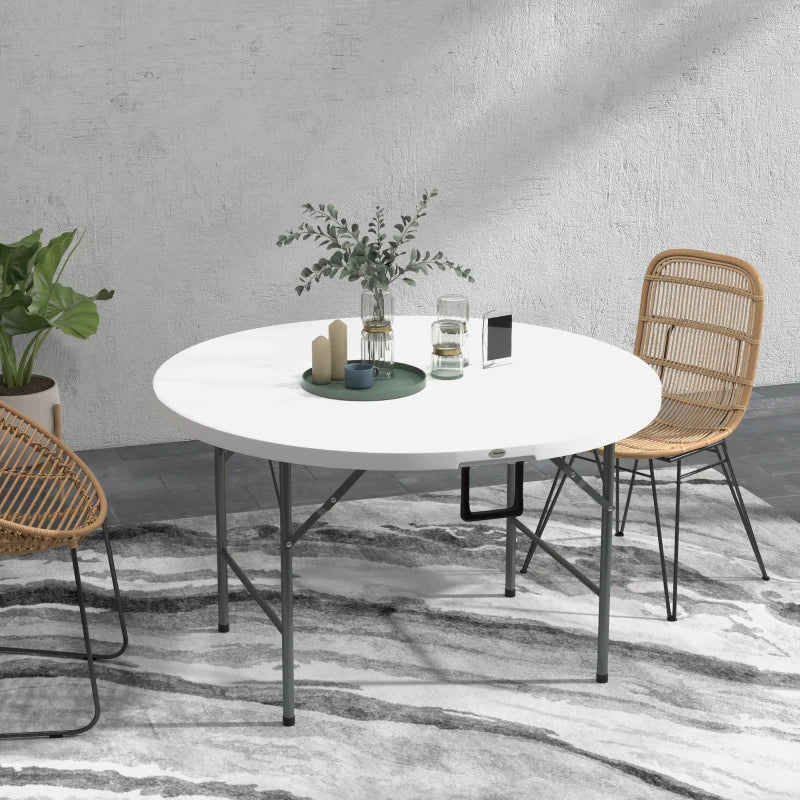 White Round Folding Outdoor Picnic Table for 6