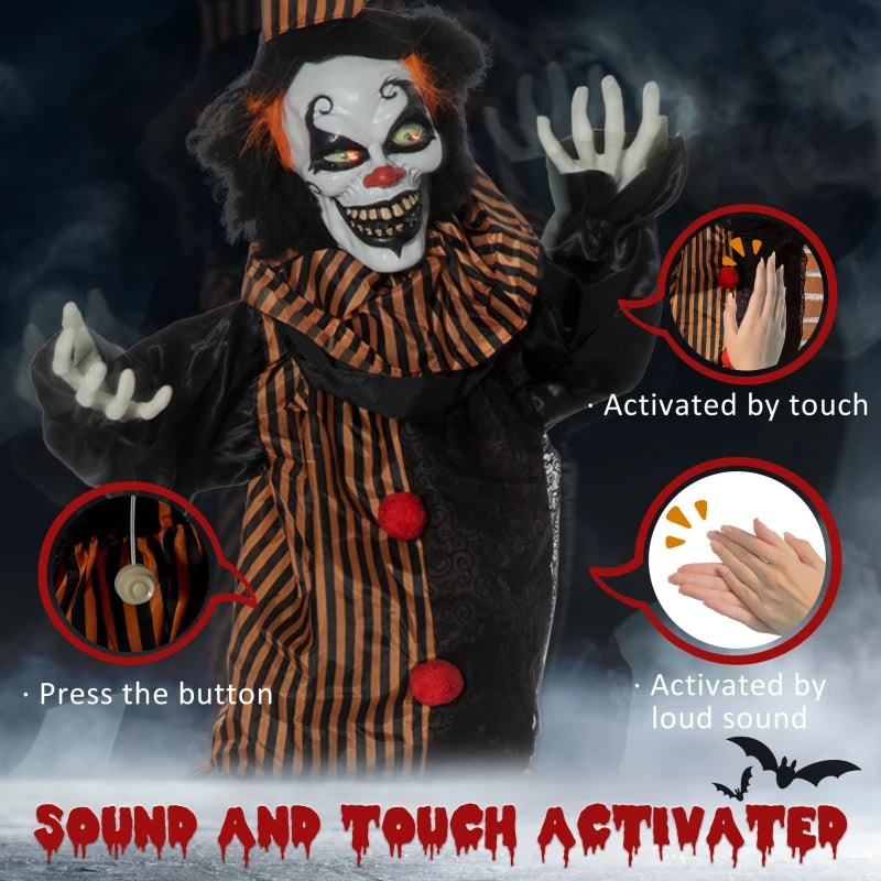 67" Life Size Animated Talking Circus Clown - Outdoor Halloween Decoration with Light Up Eyes & Laughter Prop