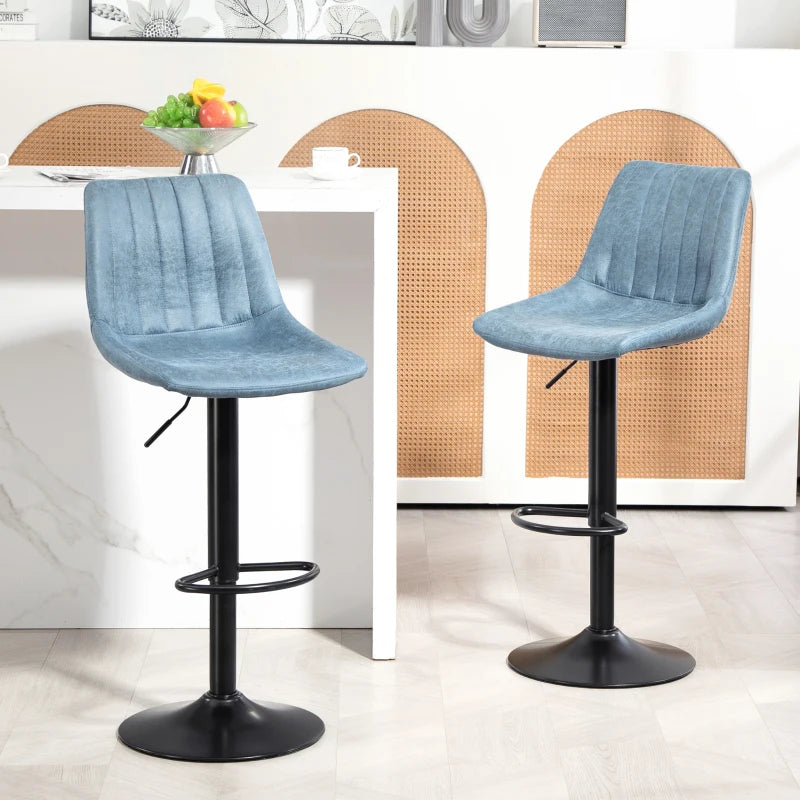 Set of 2 Retro Blue Tub Bar Stools - Stylish Modern Seating for Kitchen, Dining, or Home Bar