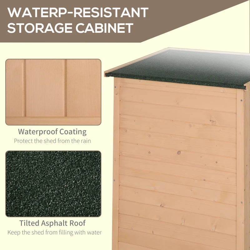 Wooden Garden Storage Shed with Shelves and Bolt Latch 75L x 56W x 115H cm Natural Finish