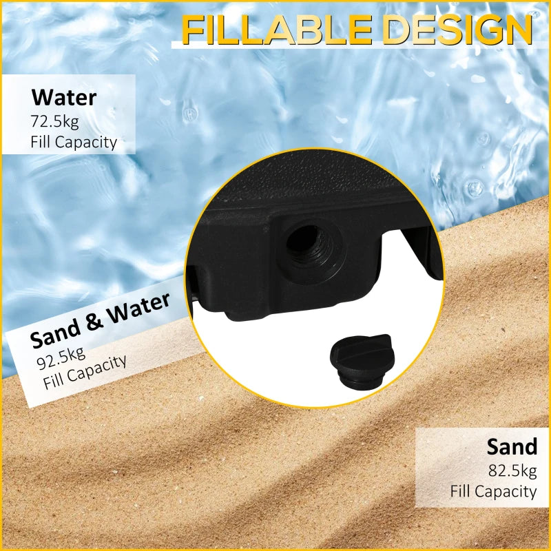 Black Portable Water and Sand Filled Parasol Base - Up to 100kg