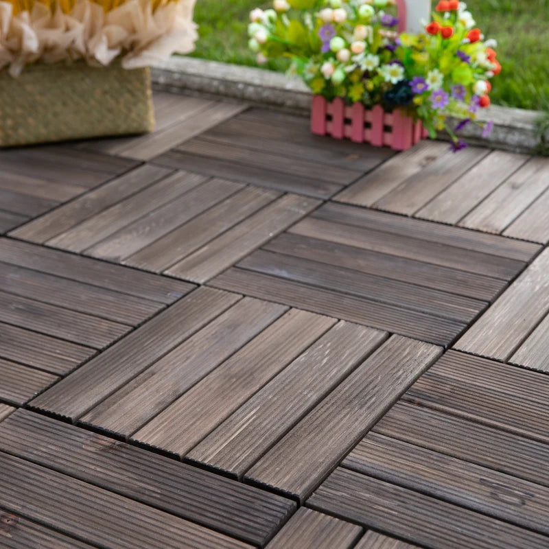 x27 Pack of 30 x 30 cm Solid Wood Decking Tiles - Interlocking