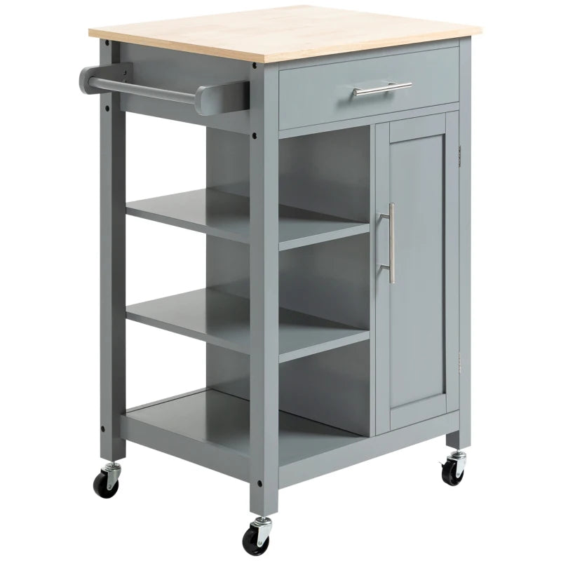 Compact Kitchen Trolley Utility Cart on Wheels with Open Shelf & Storage Drawer - Grey Dining Room & Kitchen Organizer