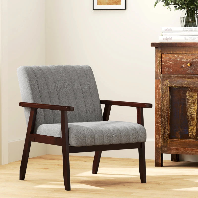 Mid Century Grey Accent Chair with Wooden Legs for Stylish Living Room Decor