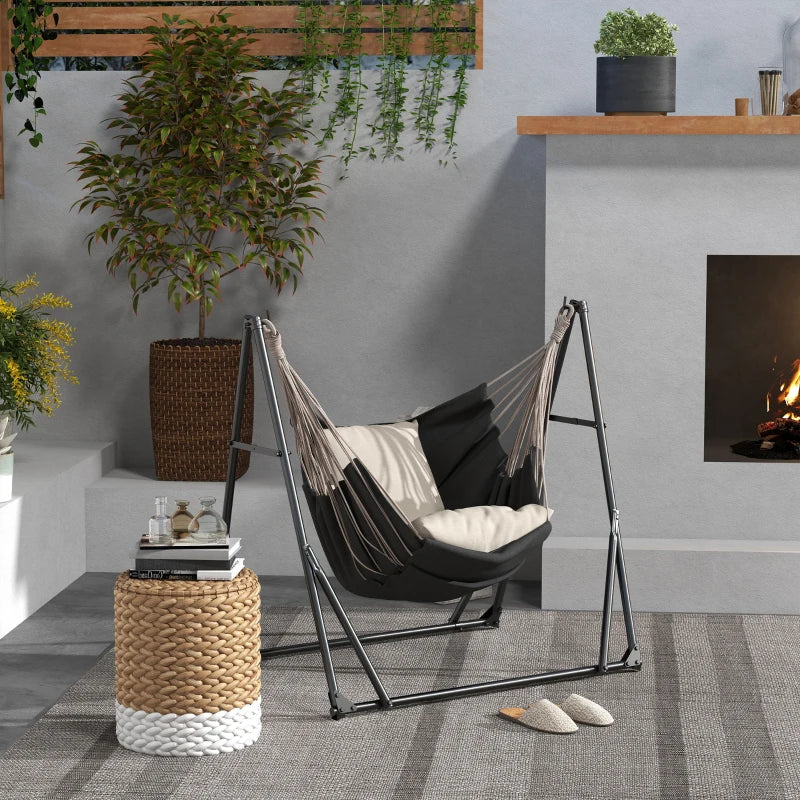 Portable Black Hammock Stand with Net, Carry Bag - 120kg Capacity