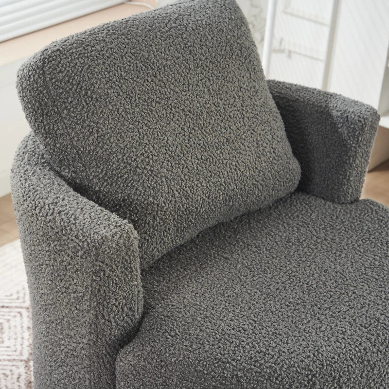 Stylish Swivel Armchair with Back Cushion and Thick Foam Pad in Medium Grey, Adjustable Base, 78.5x83x86 cm