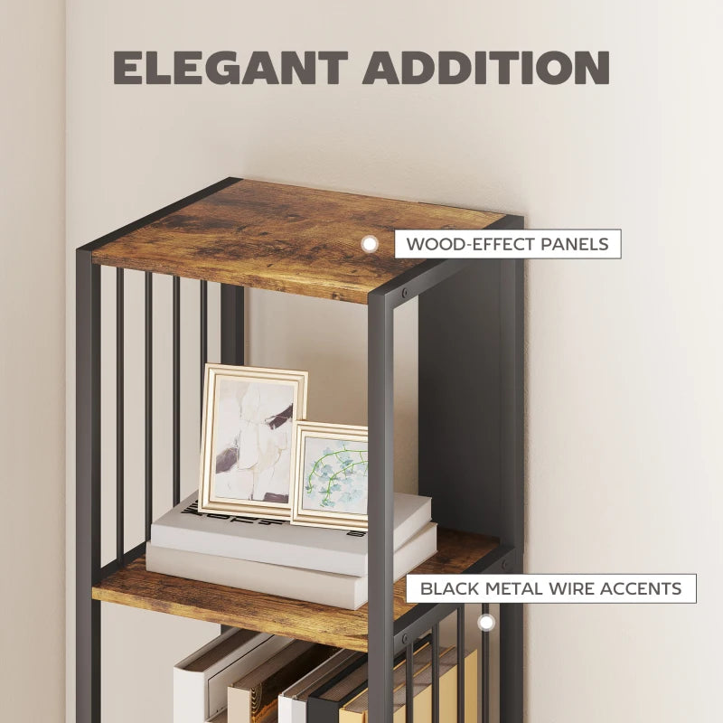 Rustic Brown 5-Tier Bookshelf with Steel Frame - Industrial Style Storage Shelf for Home or Office