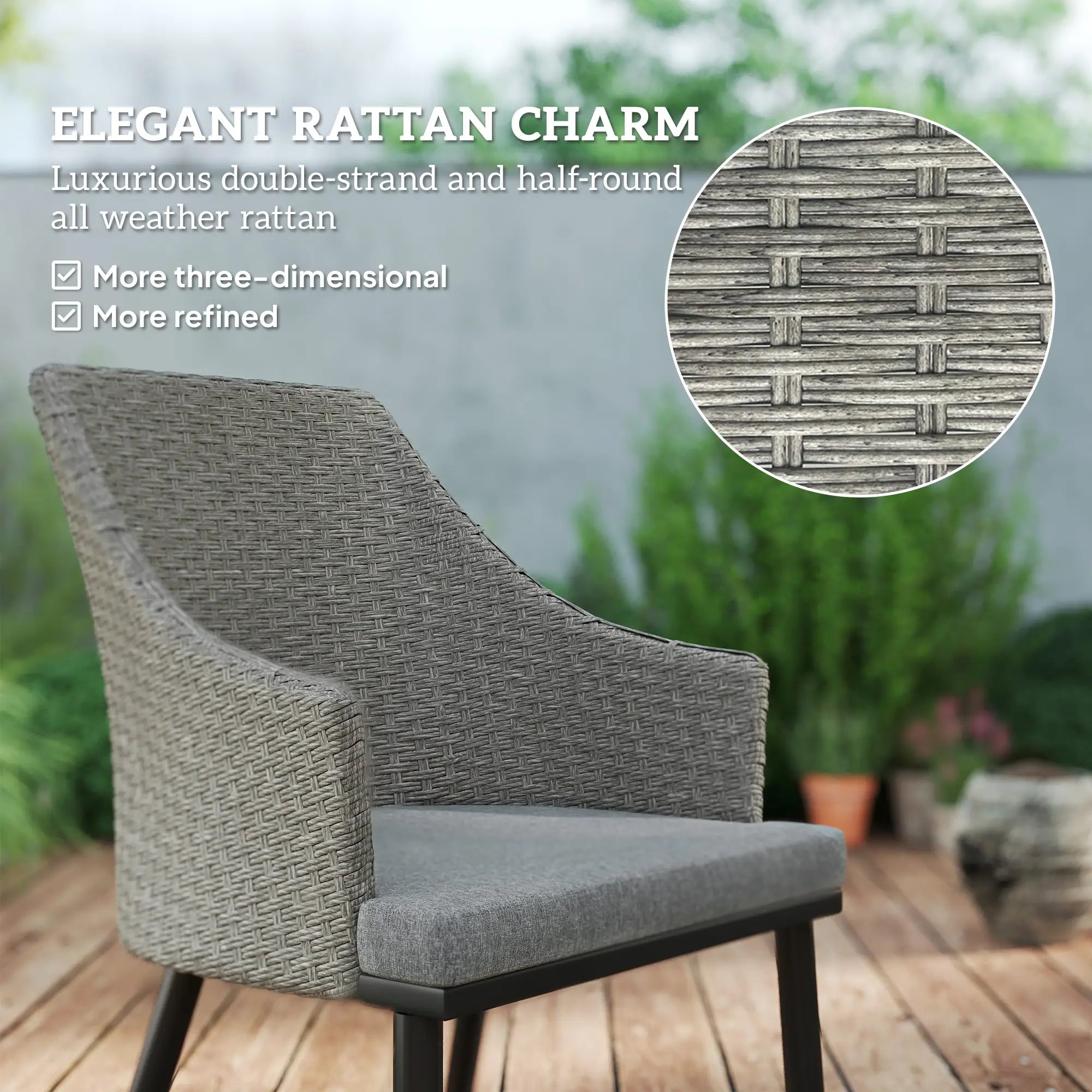 6 Seater Rattan Dining Set with Cushions, Armchairs, Rectangle Slatted Table Top, Steel Frame & Parasol Hole