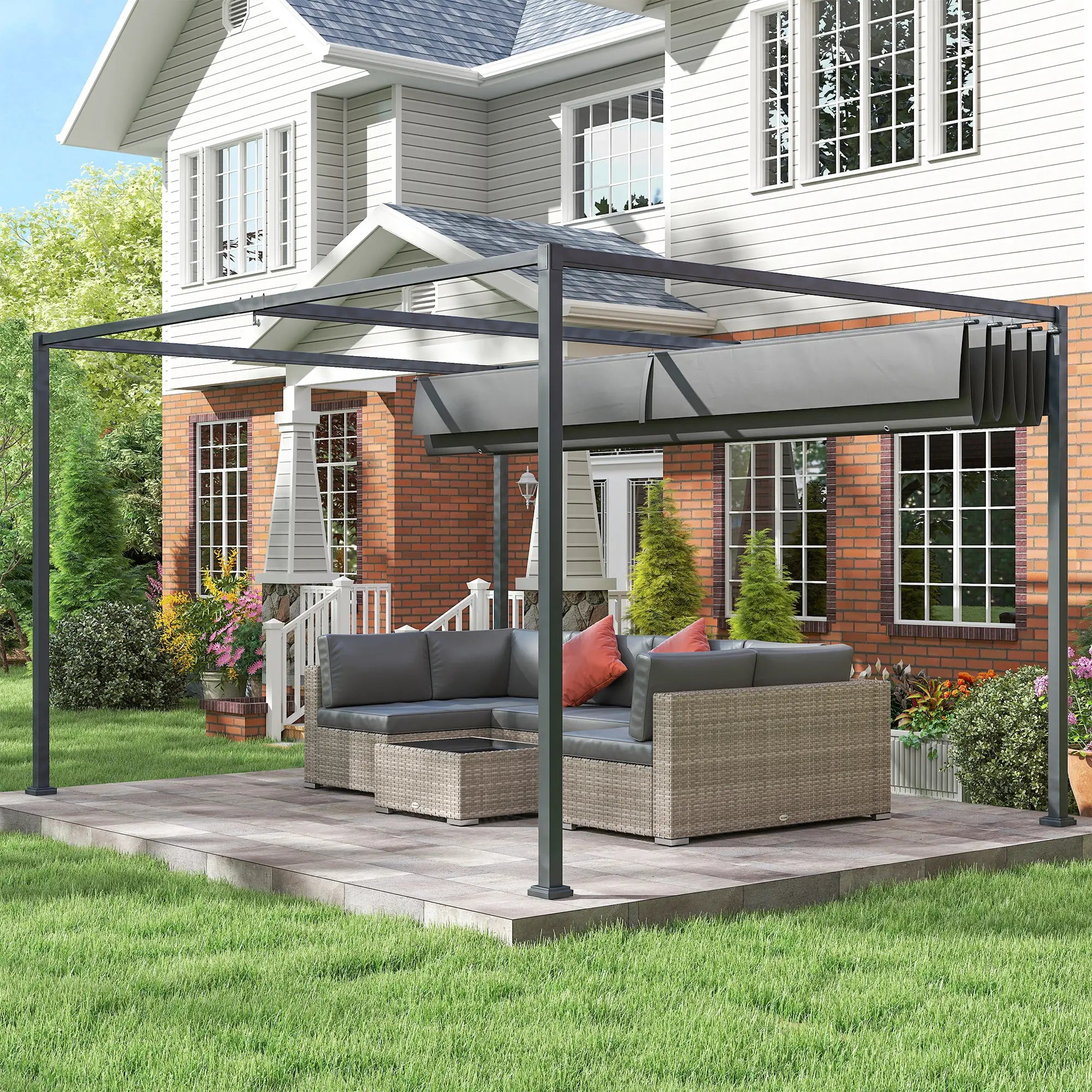 4m x 3m Dark Grey Metal Rectangular Pergola