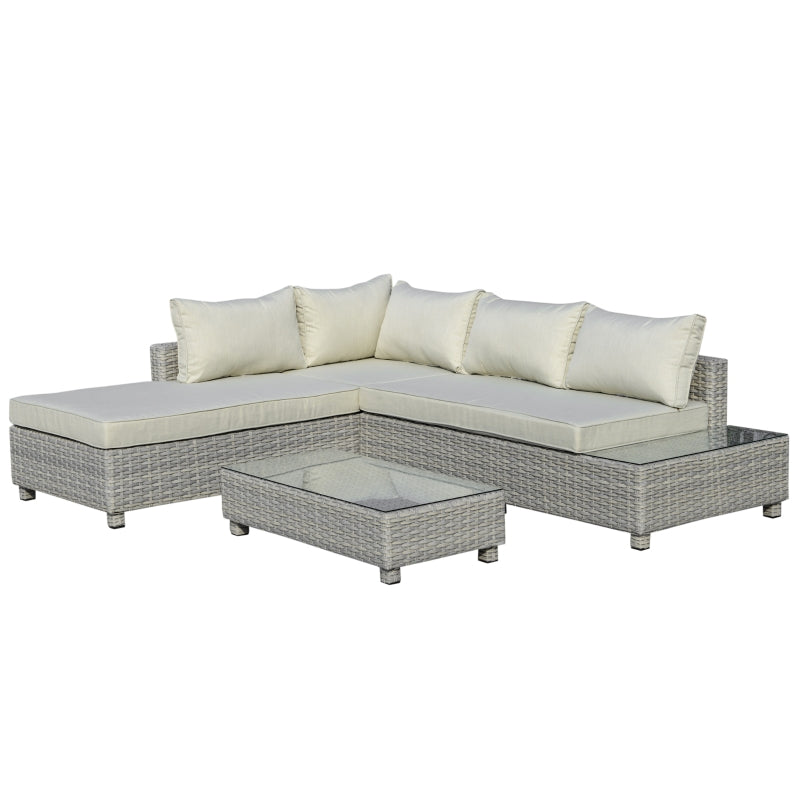 3 Seater Grey Rattan Sofa With Cream Cushions