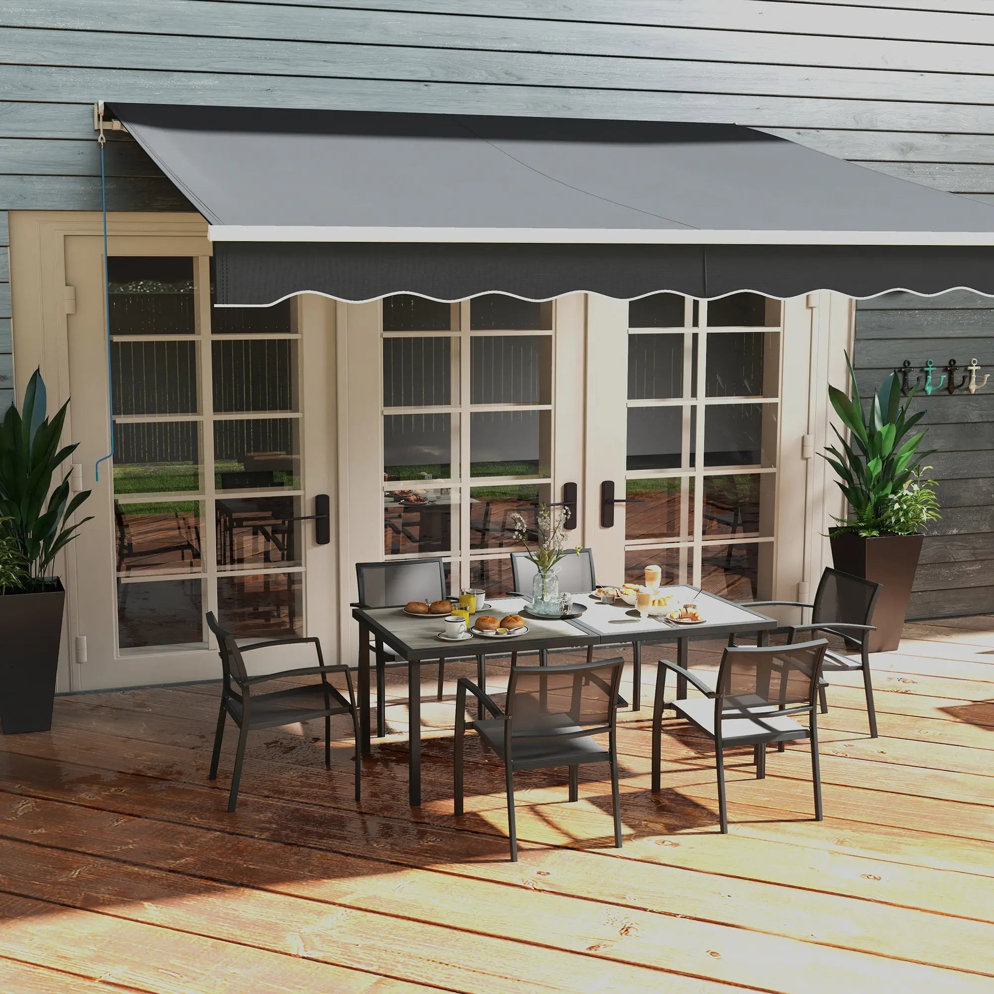 Seven-Piece Casual Outdoor Dining Set With Wood-Effect Table - Grey