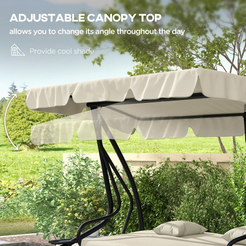Convertible Cream Three-Seater Swing Chair Bed - Spacious and Stylish Outdoor Seating