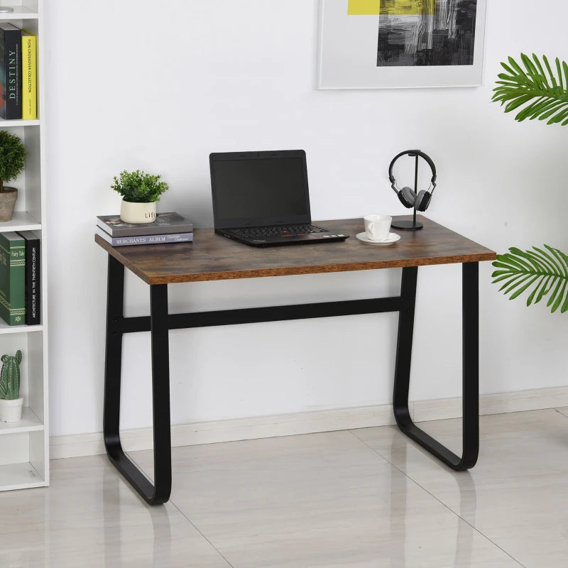 Industrial Computer Table & Writing Desk - Steel Frame, Wood Top, Rustic Brown & Black, 115x58x74.5cm - Home Study Furniture