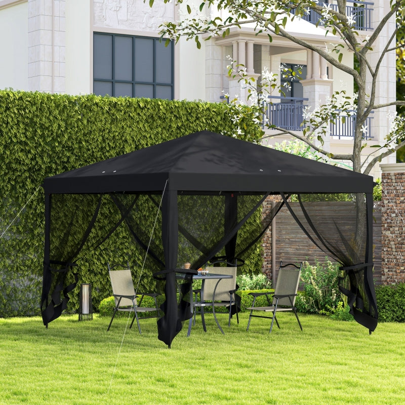 3m x 3m Black Pop Up Gazebo - 420D Garden Tent Canopy with Removable Mesh Sidewall Netting and Carry Bag for Outdoor Patio
